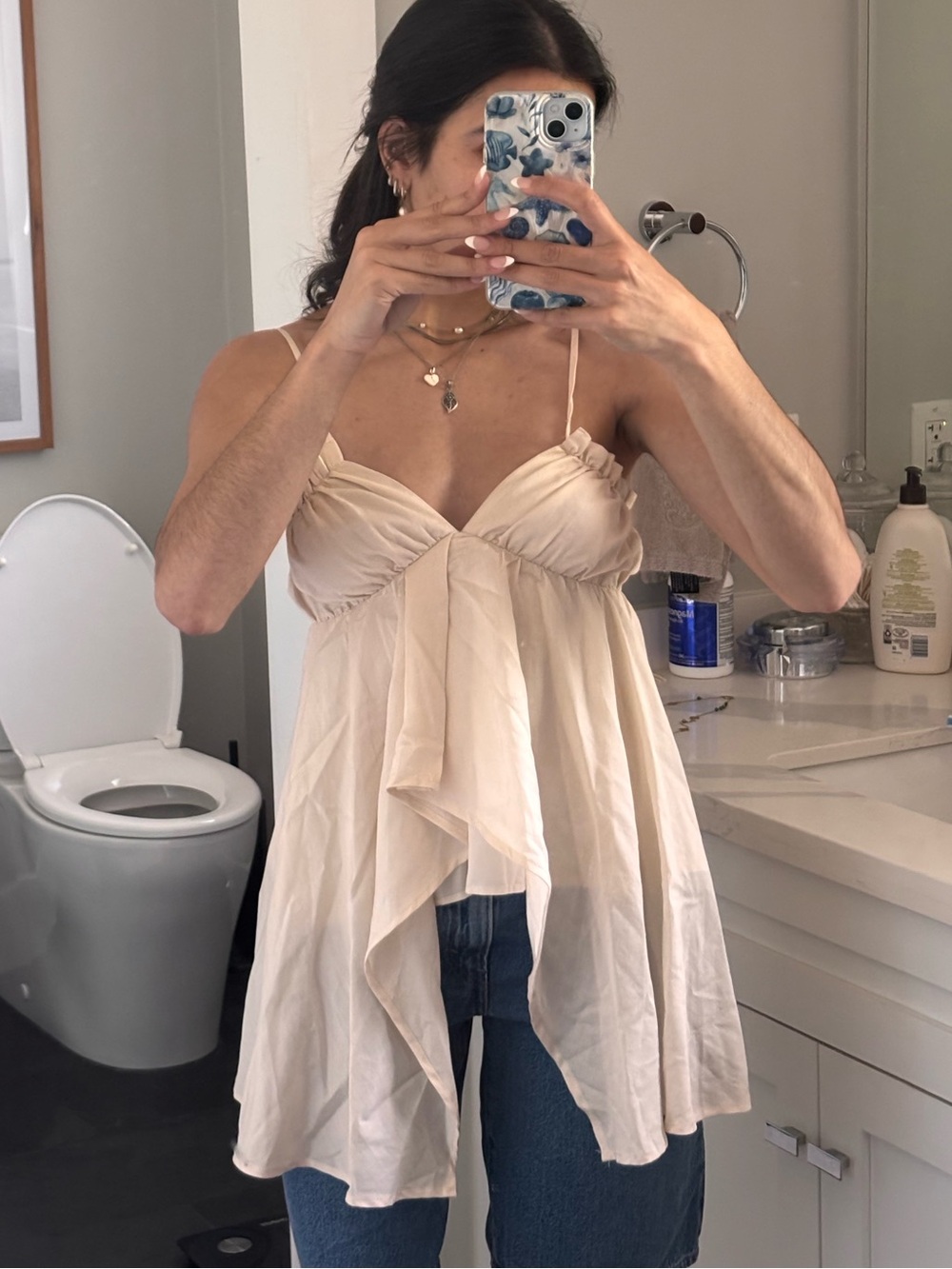 Women’s Cream Spaghetti-Strap Draped Top